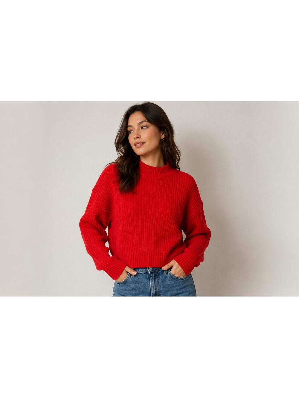 Everlane Red Ribbed Crewneck Sweater Organic Cotton XXS